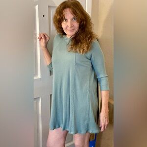 Charlotte Russe L Teal Open-Back Long Sleeve Tunic/mini dress